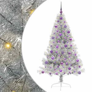 vidaXL Künstlicher vorbeleuchteter Weihnachtsbaum Silber 180 cm