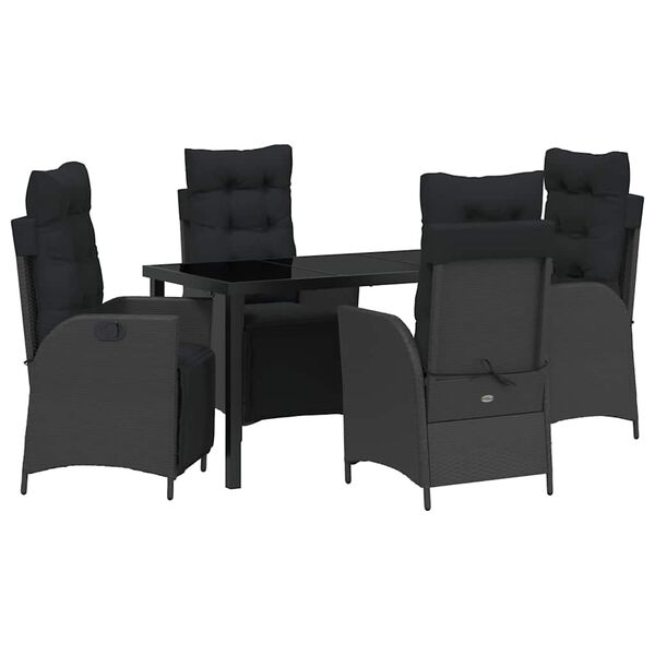 vidaXL Garten Essgruppe mit Kissen 5 pcs Schwarz Poly-Rattan