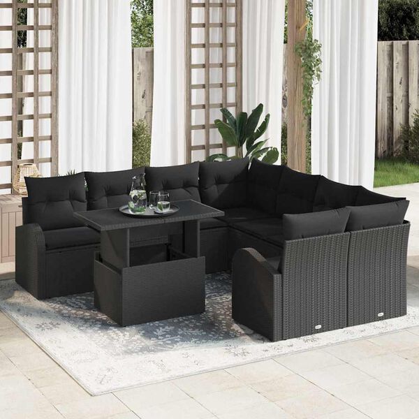 vidaXL Gartensofa-set mit Speicher 9 pcs Schwarz Poly-Rattan