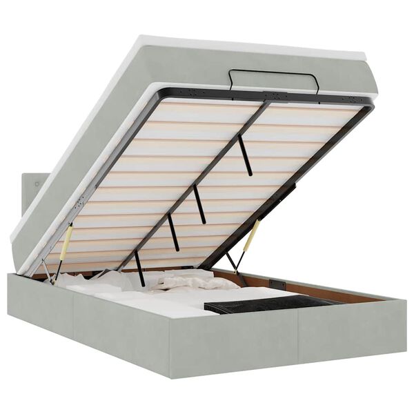 vidaXL Ottoman-Bett mit Matratze & LEDs Hellgrau 120x200 cm Samt
