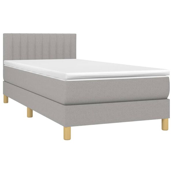 vidaXL Boxspringbett mit Matratze & LED Hellgrau 90x190 cm Stoff