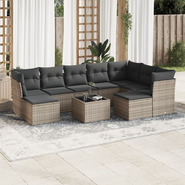 vidaXL 10-tlg. Garten-Sofagarnitur mit Kissen Grau Poly Rattan