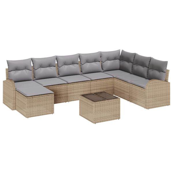 vidaXL Sofa Set mit Kissen 9 pcs Beige und hellgrau Poly-Rattan