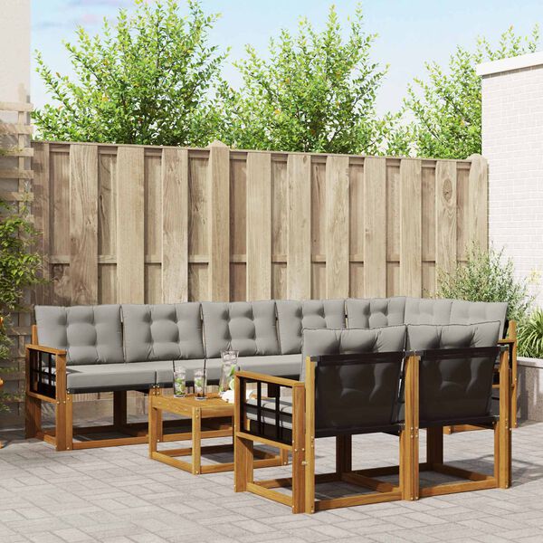 vidaXL Outdoor-Sofagarnitur mit Kissen 9 pcs Nat&uuml;rlich und Hellgrau