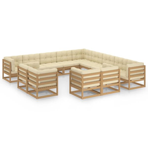 vidaXL 13-tlg. Garten-Lounge-Set mit Kissen Honigbraun Massivholz