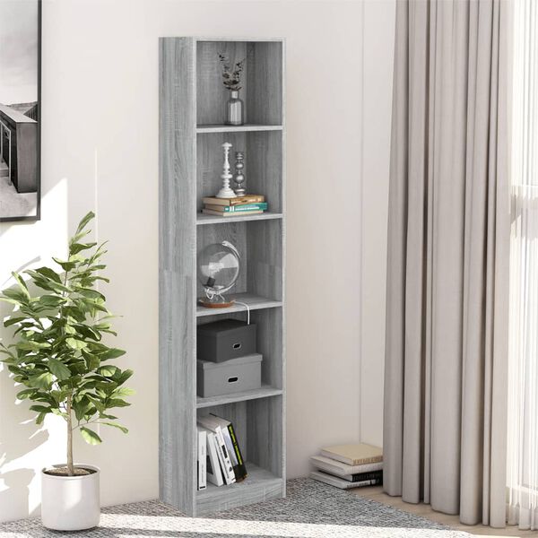 vidaXL B&uuml;cherregal 5 F&auml;cher Grau Sonoma 40x24x175 cm Holzwerkstoff