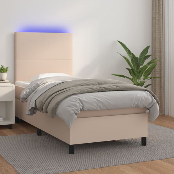 vidaXL Boxspringbett mit Matratze & LED Cappuccino-Braun 100x200cm