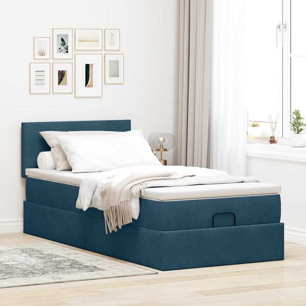 vidaXL Ottoman-Bett mit Matratze Dunkelblau 100x200 cm Samt