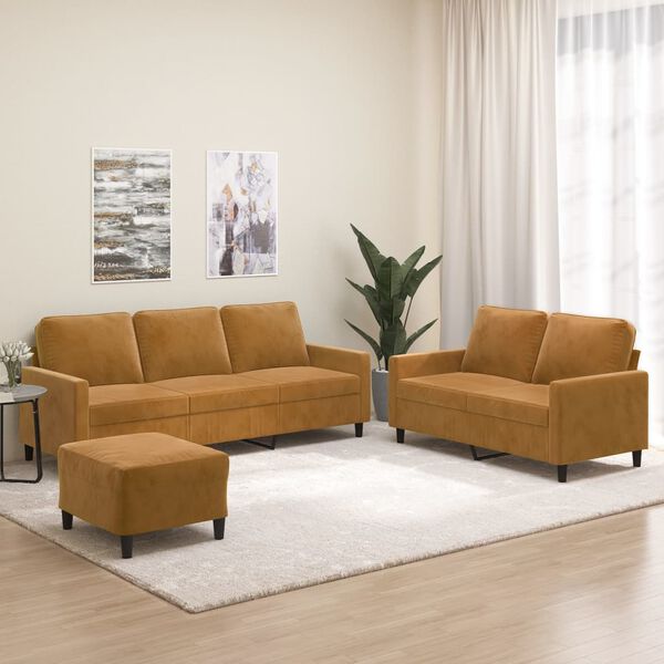 vidaXL 3-tlg. Sofagarnitur mit Kissen Braun Samt