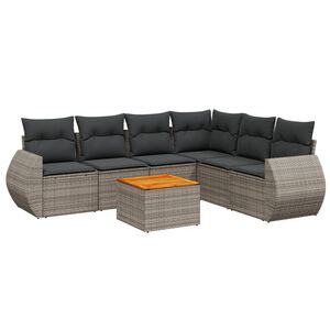 vidaXL 7-tlg. Garten-Sofagarnitur mit Kissen Grau Poly Rattan