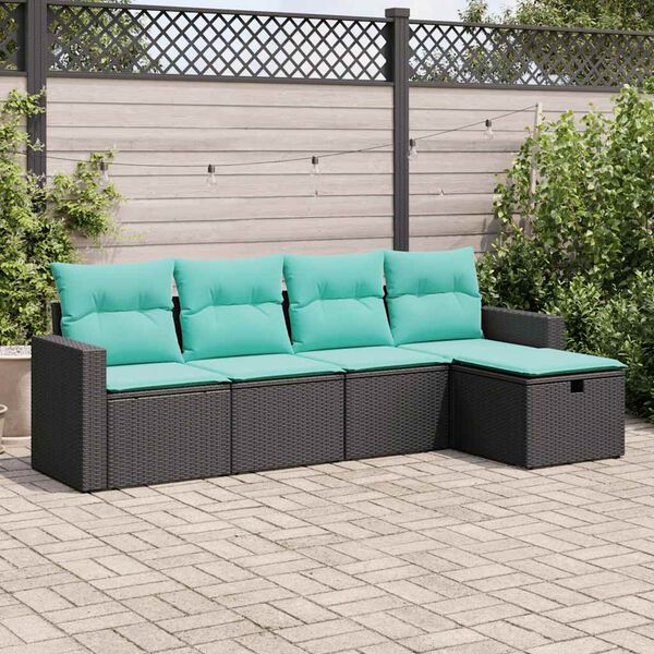 vidaXL 5-tlg. Garten-Sofagarnitur mit Kissen Schwarz Poly Rattan