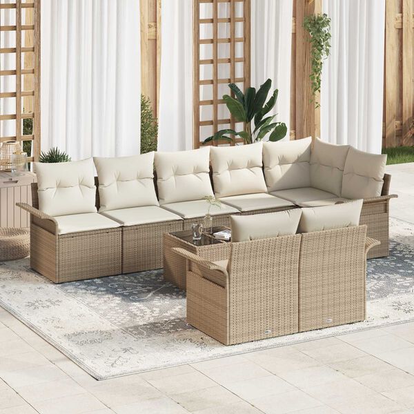 vidaXL Gartensofa-set mit Speicher 9 pcs Beige Poly-Rattan