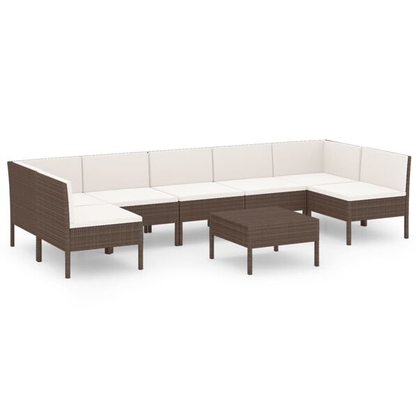 vidaXL 8-tlg. Garten-Lounge-Set mit Auflagen Poly Rattan Braun
