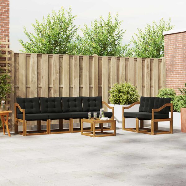 vidaXL Outdoor-Sofagarnitur mit Kissen 7 pcs Nat&uuml;rlich und Schwarz