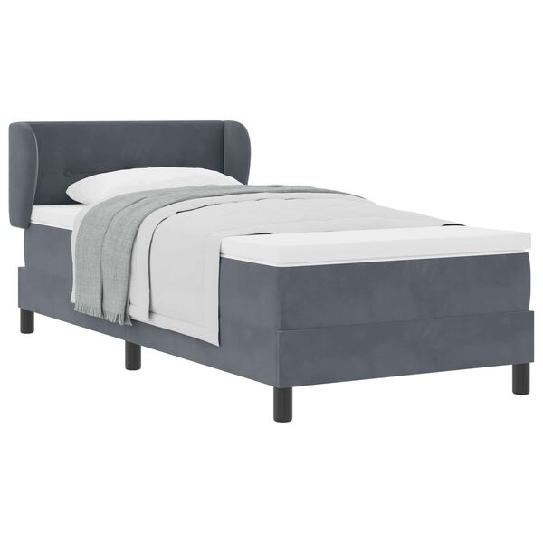 vidaXL Boxspringbett mit Matratze Dunkelgrau 90 x 190 cm Samt