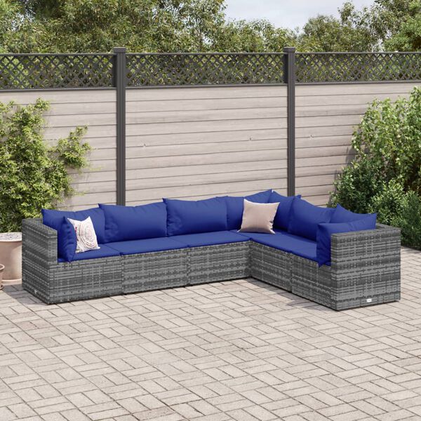 vidaXL 6-tlg. Garten-Lounge-Set mit Kissen Grau Poly Rattan