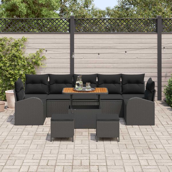 vidaXL Garten-Sofa-Set mit Kissen 10 pcs Schwarz Poly Rattan