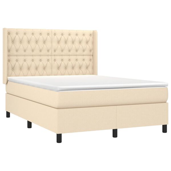 vidaXL Boxspringbett mit Matratze & LED Creme 140x190 cm Stoff