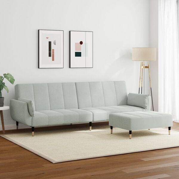vidaXL Schlafsofa 2-Sitzer mit Fu&szlig;hocker Hellgrau Samt