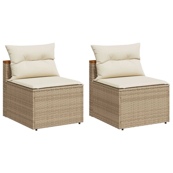 vidaXL Gartensofas ohne Armlehnen mit Kissen 2 Stk. Beige Poly Rattan