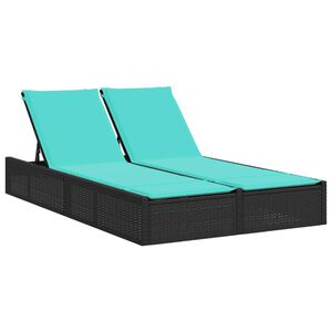 vidaXL Doppel-Sonnenliege mit Kissen Schwarz Poly Rattan
