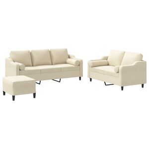 vidaXL 3-tlg. Sofagarnitur mit Kissen Creme Stoff
