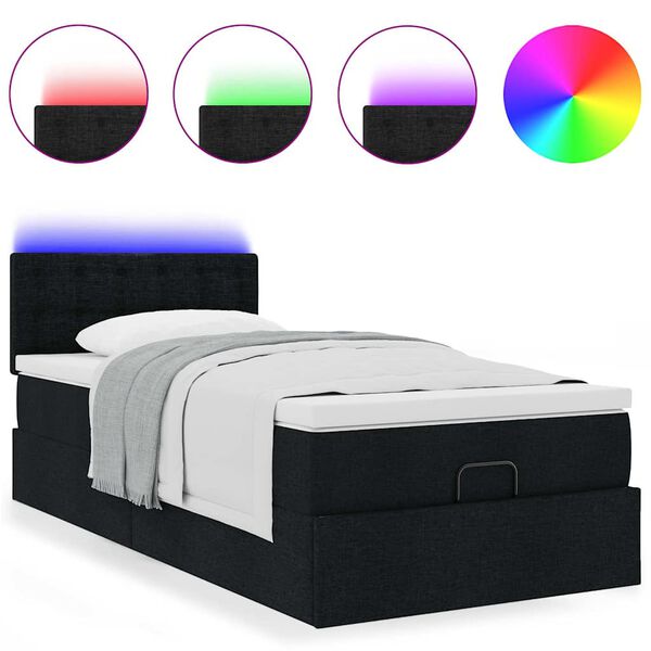 vidaXL Ottoman-Bett mit Matratze & LEDs Schwarz 90x190 cm Stoff