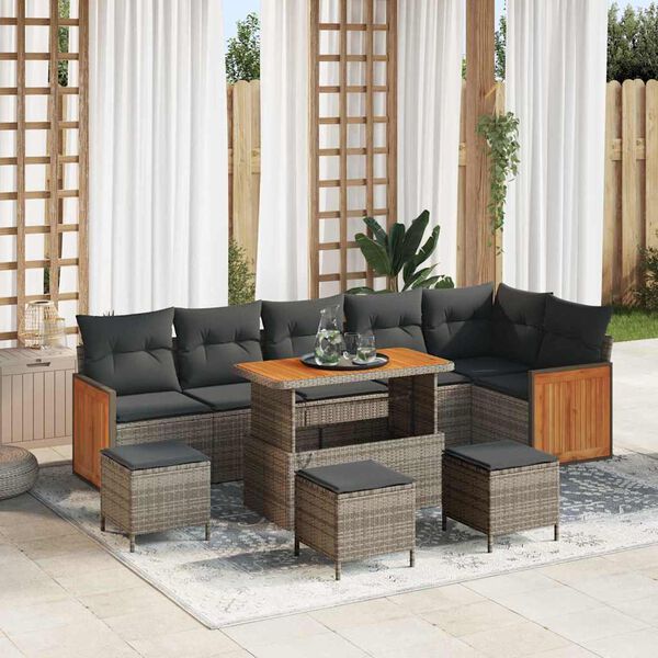 vidaXL Garten-Sofa-Set 10 pcs Grau Dunkelgrau Poly-Rattan