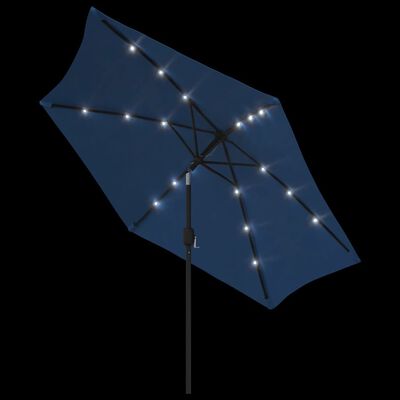 vidaXL Sonnenschirm mit LED-Leuchten und Stahlmast 300 cm Azurblau