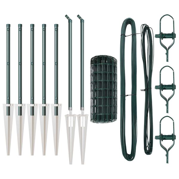 vidaXL Zaun mit Pfosten Gr&uuml;n 0,4 x 10 m Stahl und PVC