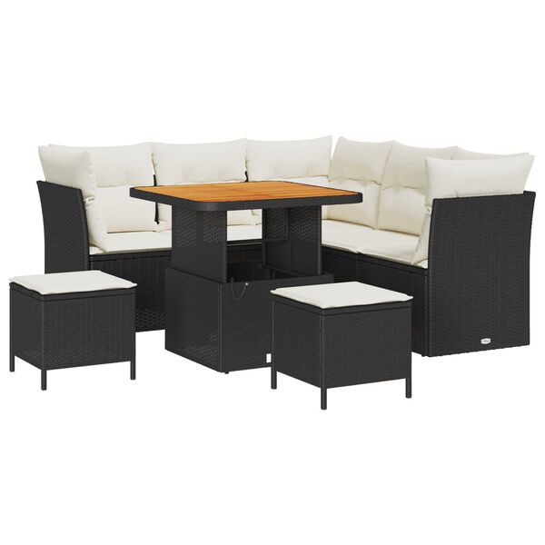 vidaXL Garten-Sofa-Set mit Kissen mit Speicher 8 pcs Schwarz und Creme