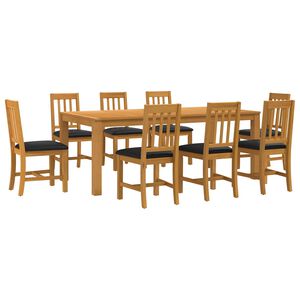 vidaXL Essgruppe 9 Stk. Schwarz Massivholz Eiche