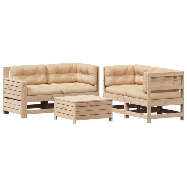 vidaXL 5-tlg. Garten-Lounge-Set mit Kissen Massivholz Kiefer