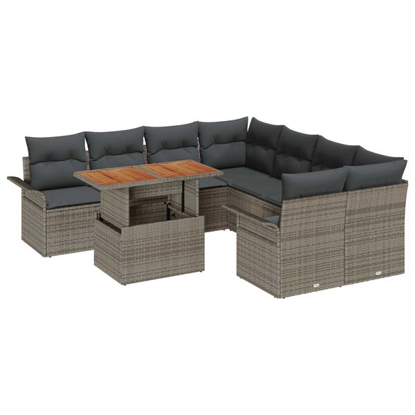 vidaXL Garten-Sofa-Set mit Speicher 9 pcs Grau Poly Rattan