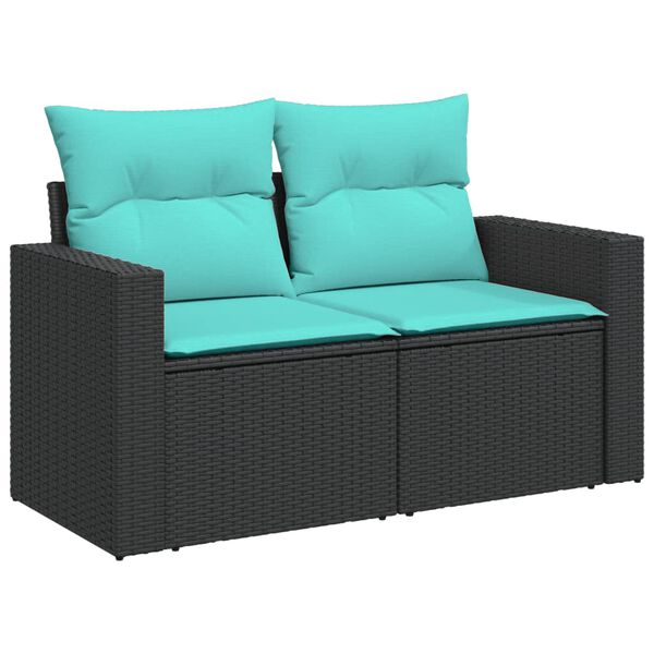 vidaXL 6-tlg. Garten-Sofagarnitur mit Kissen Schwarz Poly Rattan
