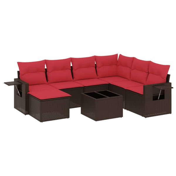 vidaXL 8-teiliges Gartensofa-Set mit Kissen, braun, Polyrattan