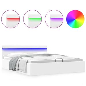 vidaXL Bett mit Bettkasten Hydraulisch LED Wei&szlig; Kunstleder 160x200 cm