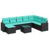 vidaXL 9-tlg. Garten-Sofagarnitur mit Kissen Schwarz Poly Rattan