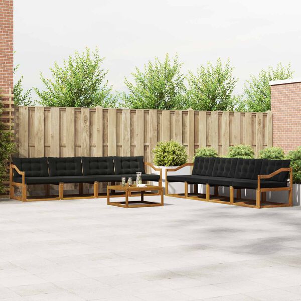vidaXL Outdoor-Sofagarnitur mit Kissen 9 pcs Nat&uuml;rlich und Schwarz
