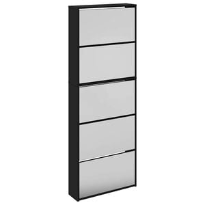 vidaXL Schuhschrank mit Spiegel 5 F&auml;cher Schwarz 63x17x169,5 cm