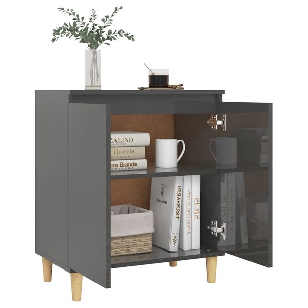 vidaXL Sideboard mit Massivholz-Beinen Hochglanz-Grau 60x35x70 cm