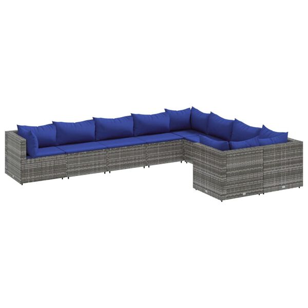 vidaXL 9-tlg. Garten-Sofagarnitur mit Kissen Grau Poly Rattan