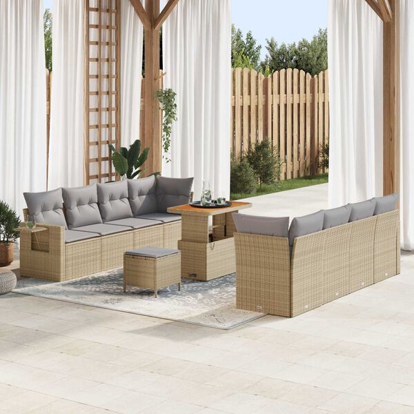 vidaXL Gartensofa-set mit Kissen 11 pcs Beige Poly Rattan