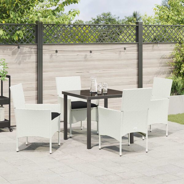 vidaXL Garten Essgruppe mit Kissen 5 pcs Wei&szlig; Poly-Rattan