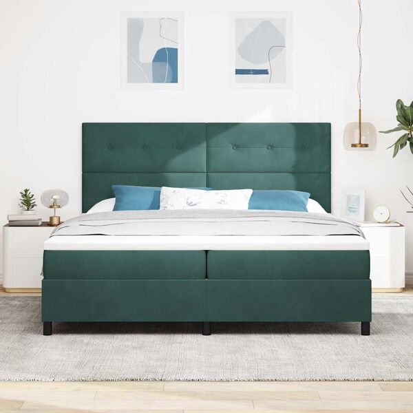vidaXL Boxspringbett mit Matratze Dunkelgr&uuml;n 200 x 200 cm Samt