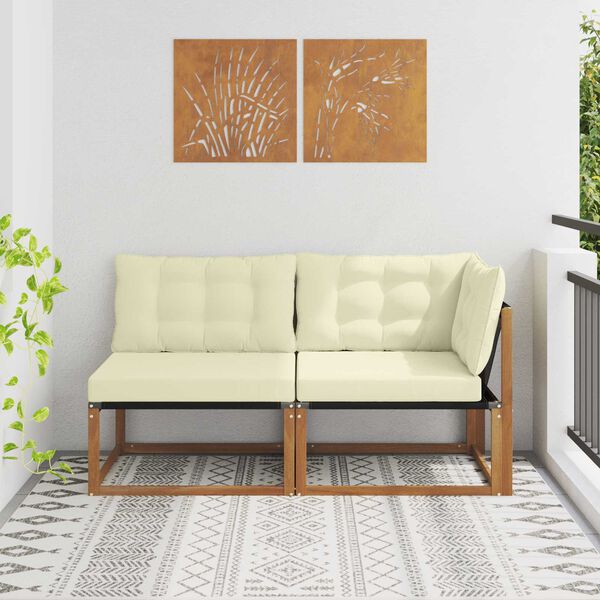 vidaXL Mittel- und Ecksofa mit Kissen 2 St&uuml;ck Natur Massivholz Akazie