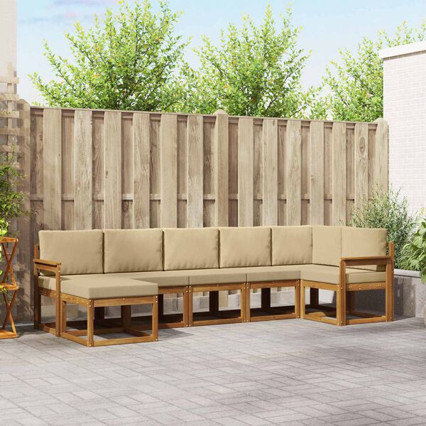 vidaXL Outdoor-Sofagarnitur mit Kissen 7 pcs Natur und Beige