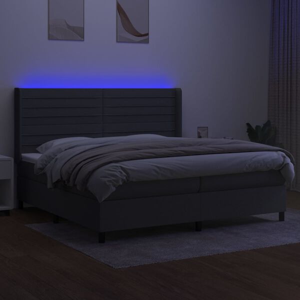 vidaXL Boxspringbett mit Matratze & LED Dunkelgrau 200x200 cm Stoff