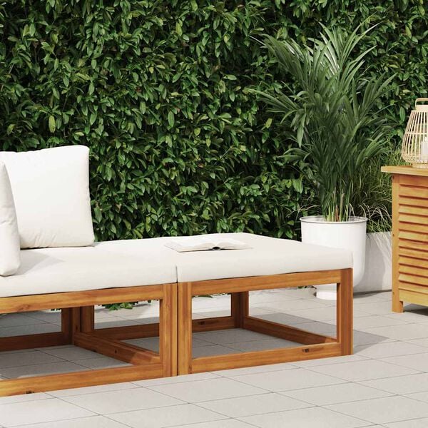 vidaXL Fu&szlig;hocker mit Cremewei&szlig;em Polster Akazie Massivholz