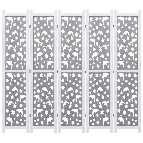 vidaXL 5-teiliger Raumteiler Grau 175 x 165 cm Massivholz